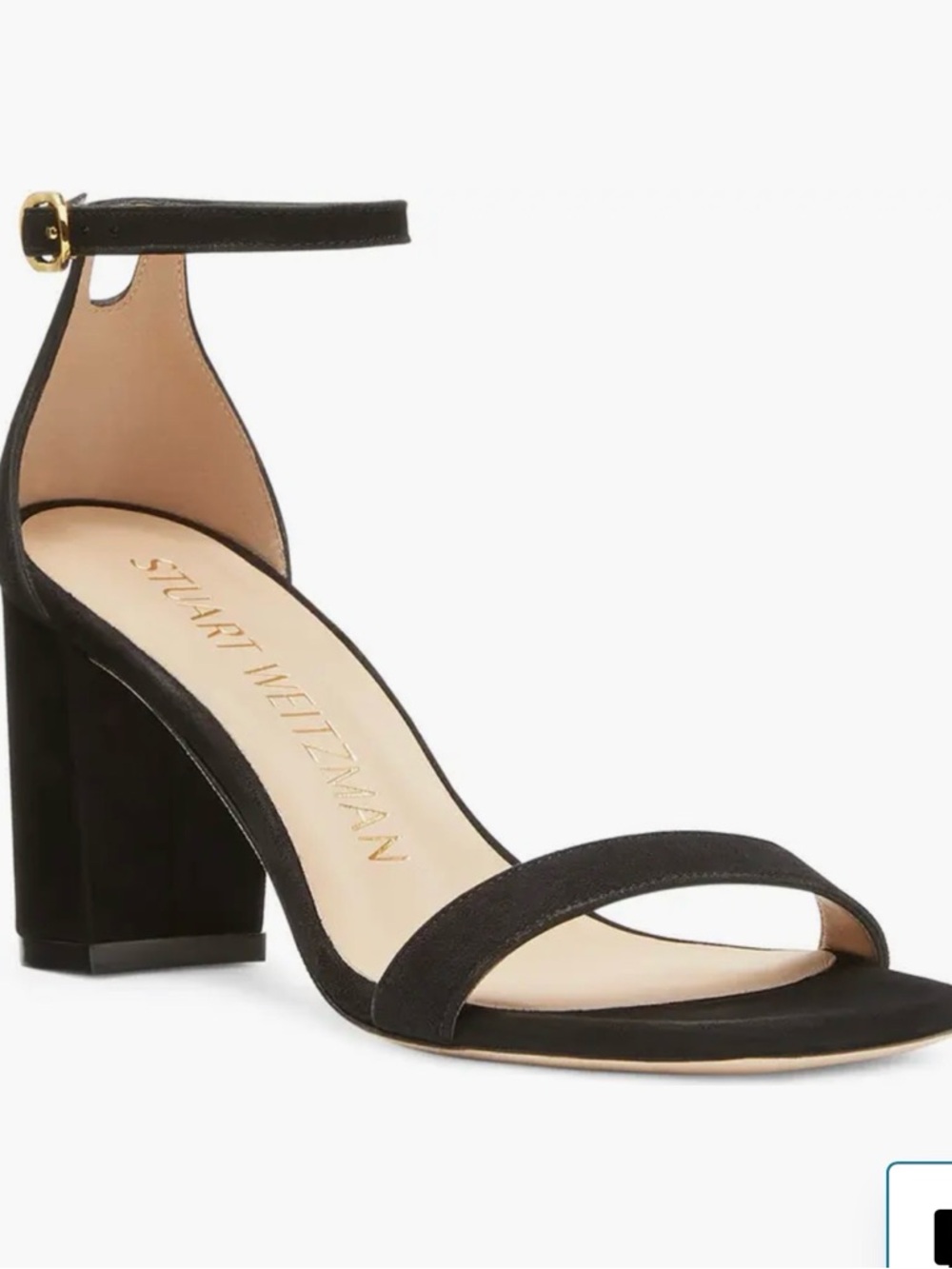 Stuart Weitzman Black Suede Ankle-Strap Block Heel Sandals